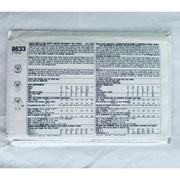 Barbie & You Toddler Sewing Pattern Simplicity 8633 Sz 2-3 Dress Jumper CUT - Picture 2 of 2